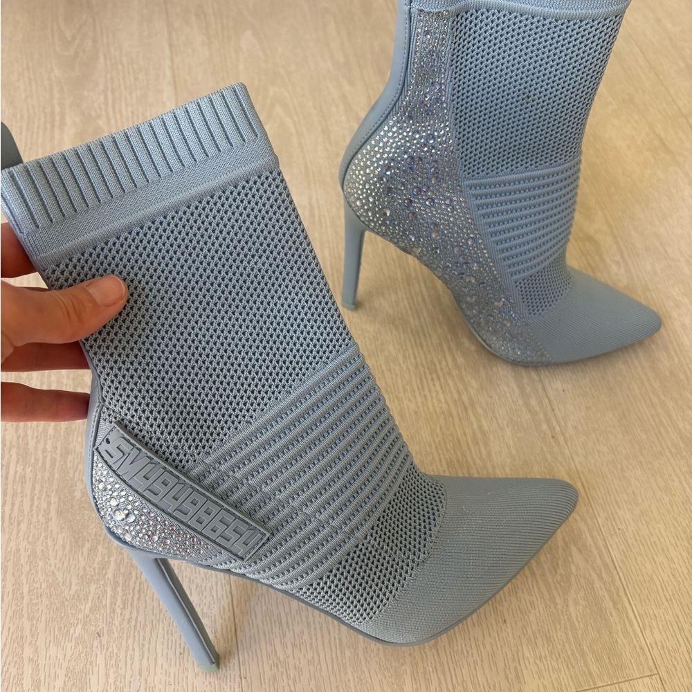 Steve Madden Sky Blue Mesh Heeled Boots